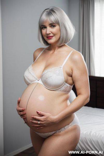 0+ year old mom in white lingerie white hair standing in bra and panties in the bedroom - ai-porn.ai on pornsimulated.com