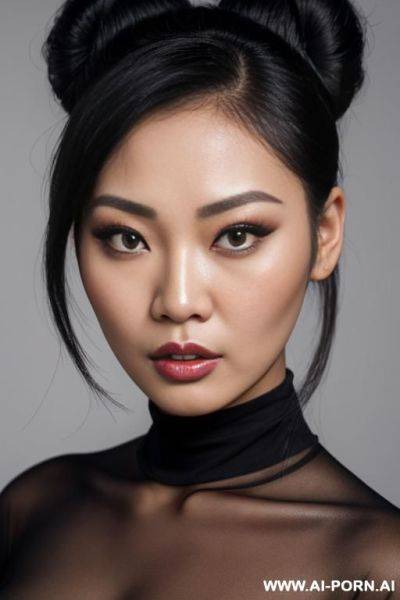 Beautiful heavy makeup asian lady, bun hair, headshot,, front view - ai-porn.ai on pornsimulated.com