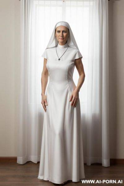 1 milf, 0 years old, realistic, beautiful face, hd, k, detail, high detail, k, full body, beautiful face, full body, ,breast curtains, revealing nun outfit, armlet. - ai-porn.ai on pornsimulated.com