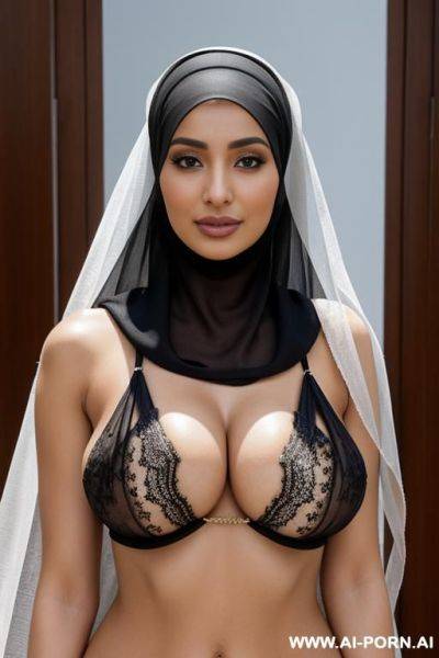 Arab woman wearing a sheer hijab, whole body, no underwear - ai-porn.ai on pornsimulated.com