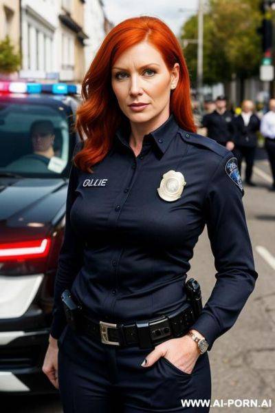 Ginger milf, police officer, street - ai-porn.ai on pornsimulated.com