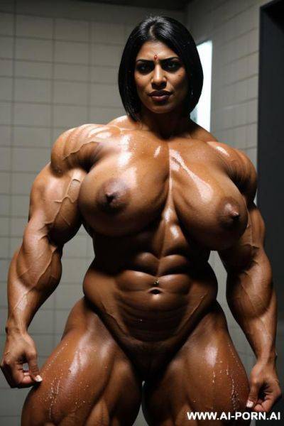 Huge muscular indian desi giantess with massive muscles ripped and d with each muscle stirations popping out the massive body and a colossal tall figure with mighty veins all over the body - ai-porn.ai - India on pornsimulated.com