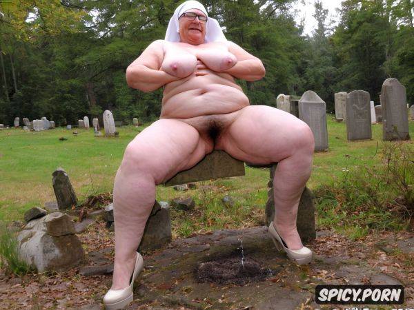 Traditional catholic nun, an ultra realistic, grave with headstone in a cemetery - spicy.porn on pornsimulated.com