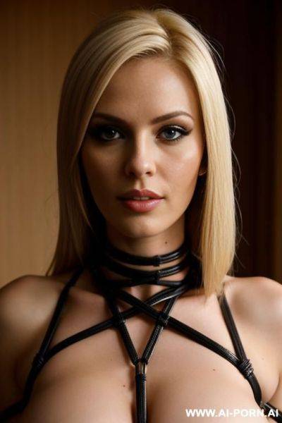 Blonde sexy woman mid 20s huge turleneck in bondage - ai-porn.ai on pornsimulated.com