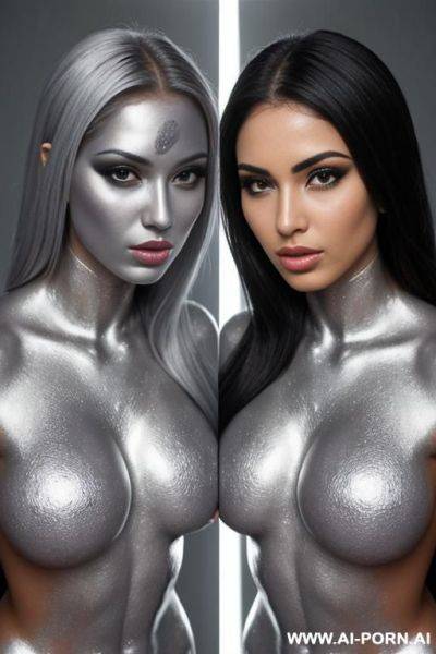 Photo of multiple gorgeous brazilian bimbos completely covered in silver bodypaint - ai-porn.ai - Brazil on pornsimulated.com