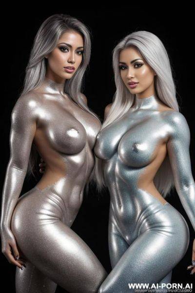 Photo of multiple gorgeous brazilian bimbos completely covered in silver bodypaint - ai-porn.ai - Brazil on pornsimulated.com