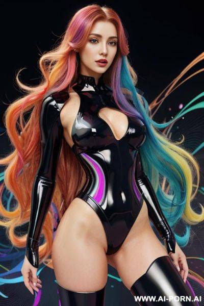 The image is a digital artwork futur a woman with long, flowing hair and a colorful, abstract background. - ai-porn.ai on pornsimulated.com