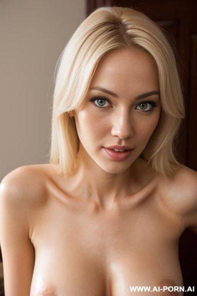 Beautiful sexy slender 0 year old blonde woman posing naked, no makeup, brown eyes, face covered sperm, bukkake - ai-porn.ai on pornsimulated.com