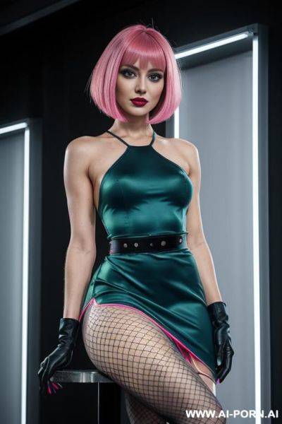 1 milf, 0 years old, realistic, hd, k, very revealing dress, complicated dress, beautiful hands, equal eyes, indoor, mature, old, green neon fishnet legging, pink neon fishnet long gloves, blue neon lipstick, dark light. - ai-porn.ai on pornsimulated.com