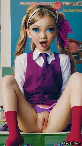 Shaved open mouth lipstick slutty suspender belt pink teal AI porn - made.porn on pornsimulated.com