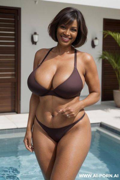 (stepmom) non-nude, single-piece swimsuit, ((huge giant massive tits)) (seductive), (erotic pose), - ai-porn.ai on pornsimulated.com