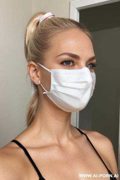 Blond ponytail 20 year old woman surgical tape around her face - ai-porn.ai on pornsimulated.com