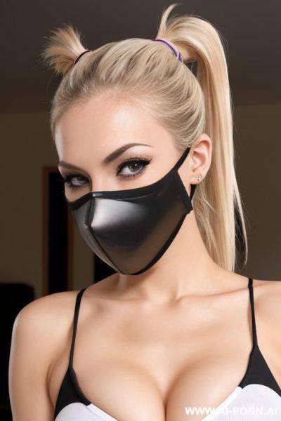 Blond ponytail 20 year old woman with a duct tape ninja mask under the nose - ai-porn.ai on pornsimulated.com