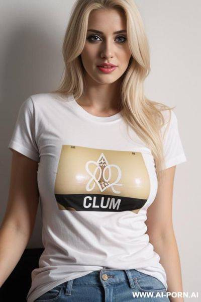 20 year old blond wearing t shirt with i swallow cum printed on it. - ai-porn.ai on pornsimulated.com