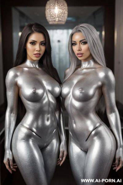 Photo of multiple gorgeous brazilian bimbos completely covered in silver bodypaint - ai-porn.ai - Brazil on pornsimulated.com