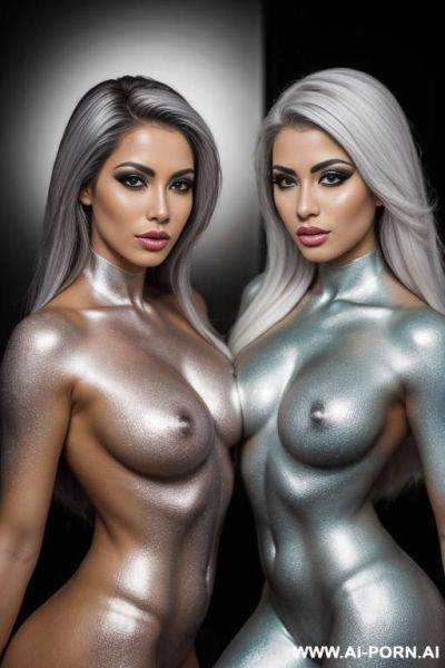 Photo of multiple gorgeous brazilian bimbos completely covered in silver bodypaint - ai-porn.ai - Brazil on pornsimulated.com