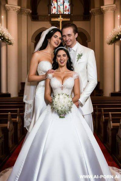 ((douglas and regina)), ((hyper realistic)), ((portrait couple)), ((blessed weddind)), ((dazzling bride with handsome groom)), ((shiny wonderful dress with gigantic cleavage)), ((teardrop tits)), ((big - ai-porn.ai on pornsimulated.com