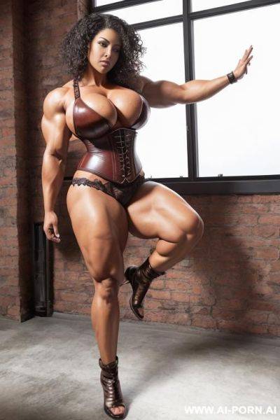 Huge muscle-bound woman, super-busty beauty, enormous breasts, gigantic boobs, enormous arms, thick biceps-muscles, huge arms, huge biceps, tremendously busty, wide xxl arms, sizeable shoulders, large - ai-porn.ai on pornsimulated.com