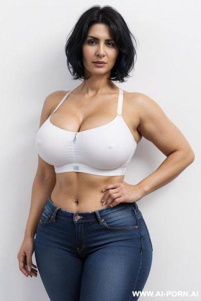 Iranian ((big hands, naked, shows forearms, curvy, whole body, looks at the camera, full body image, strong arms, stronger shoulders, wide hips, strong body, very strong arms, extremely strict, - ai-porn.ai - Iran on pornsimulated.com