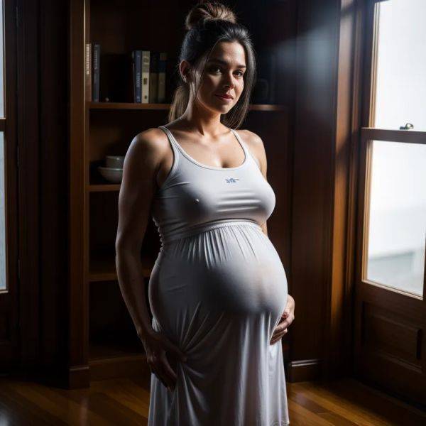 ,white people,woman,elder,(RAW photo, best quality, masterpiece:1.1), (realistic, photo-realistic:1.2), ultra-detailed, ultra high res, physically-based rendering,long hair,hair bun,black hair,happy,pregnant,standing,(adult:1.5) - pornmake.ai on pornsimulated.com