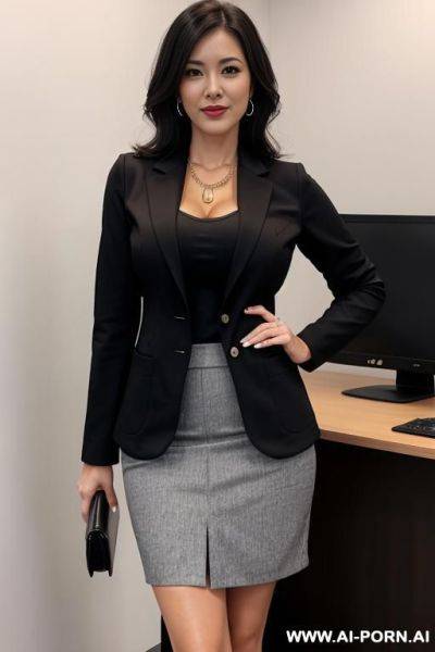 Milf, twill blazer, office shirt, skirt - ai-porn.ai on pornsimulated.com