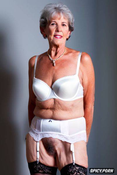 Fit granny year old in white retro underwear, white bullet bra blank background - spicy.porn on pornsimulated.com