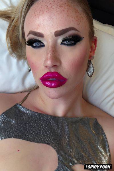 Freckles, thick overlined lip liner, duck lips, sperm on face - spicy.porn on pornsimulated.com