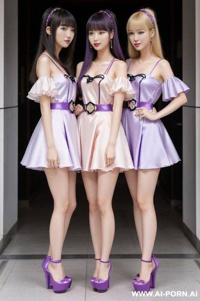 Purple thigbt dress, 2 woman, touching each other - ai-porn.ai on pornsimulated.com