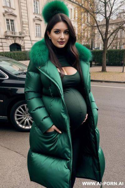 A pretty pregnant hungarian woman 20 years old, gigantic breasts, rounded, gigantic green puffer coat - ai-porn.ai - Hungary on pornsimulated.com