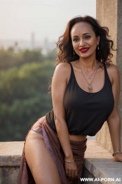 Hot milf, older woman, indian, indian dress, mature, open mouth, seductive smile, - ai-porn.ai - India on pornsimulated.com