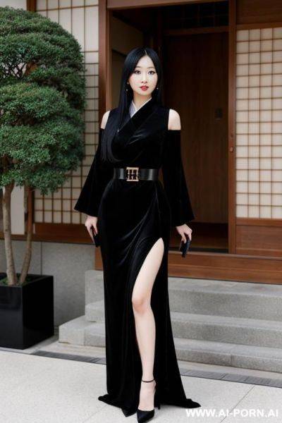 Woman full body, black japanese dress, long black hair - ai-porn.ai - Japan on pornsimulated.com