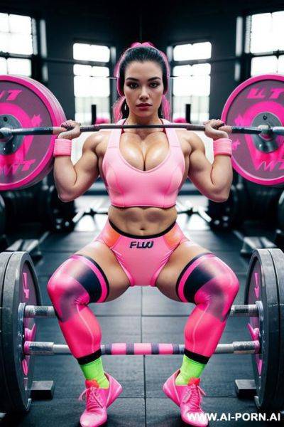 Powerlifter. lifting ws. gym. leotard. beautiful face. symmetrical features. - ai-porn.ai on pornsimulated.com