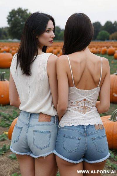 Suburban moms, denim shorts, in a pumpkin patch - ai-porn.ai on pornsimulated.com