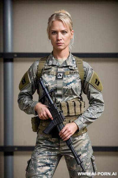 Short haired military outfit woman no weapon military base bedroom no accessories - ai-porn.ai on pornsimulated.com