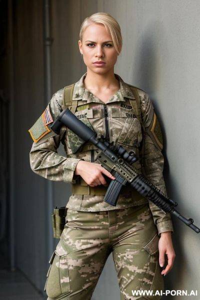 Short haircut partially naked military slut body in sweat, naked - ai-porn.ai on pornsimulated.com