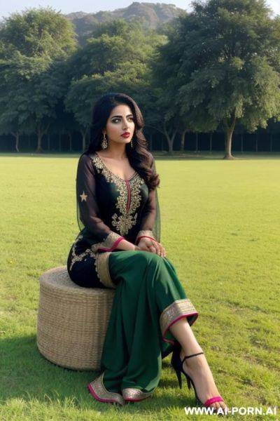 A pakistani woman wearing pakistani dress showing her half private parts sitting in field - ai-porn.ai - Pakistan on pornsimulated.com