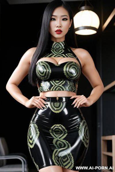 Latex (serpent skin print) croptop and skirt combo, asian - ai-porn.ai on pornsimulated.com