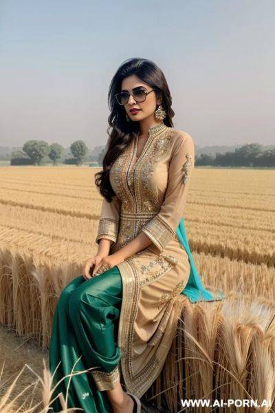 A pakistani woman in pakistani dress showing her private parts openly sitting in a wheat field sunglasses - ai-porn.ai - Pakistan on pornsimulated.com