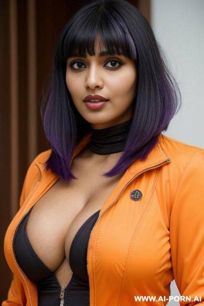 Orange jacket, black bodysuit - ai-porn.ai on pornsimulated.com