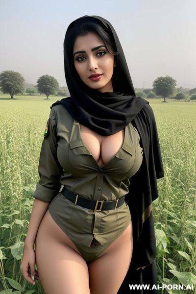 A pakistani woman in pakistani army uniform showing her nude boobs in fields - ai-porn.ai - Pakistan on pornsimulated.com