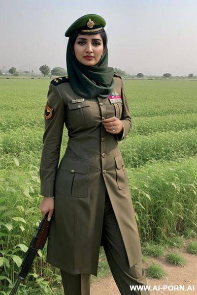 A pakistani woman in pakistani army uniform showing her private parts in fields - ai-porn.ai - Pakistan on pornsimulated.com