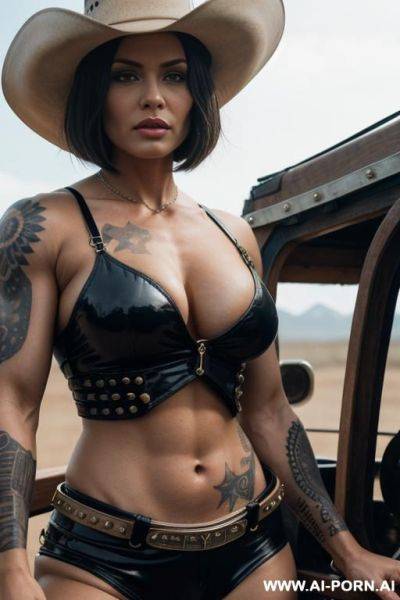 A very extreme muscular woman with a bob cut and tattoos. - ai-porn.ai on pornsimulated.com