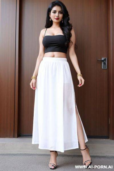 Indian 30 yrs old woman wear low waist long skirt and croptop, ankle strap heels - ai-porn.ai - India on pornsimulated.com