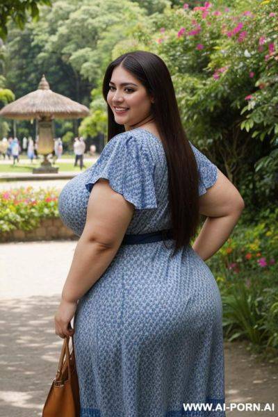 Supermodel, mexican, long hair, hourglass shaped, beautiful eyes, extra thicc, super plump, ssbbw, huge, blue sun dress - ai-porn.ai - Mexico on pornsimulated.com