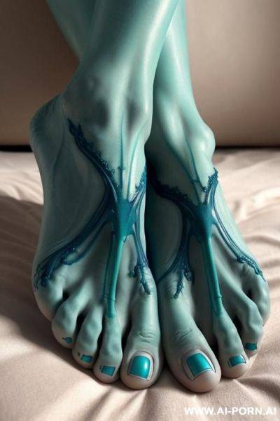 Extremely veiny feet. lots of blue green veins and arteries csn be seen through her skin - ai-porn.ai on pornsimulated.com