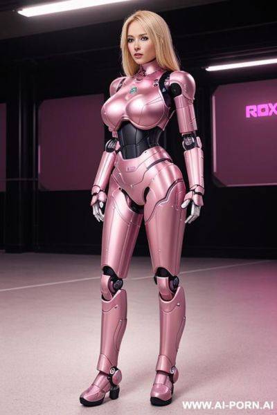 Blonde, full body view, huge robotic tits, fully pink robotic body, athletic body - ai-porn.ai on pornsimulated.com