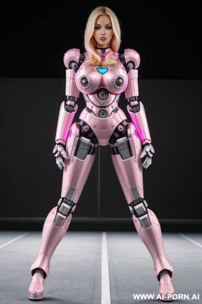 Blonde, full body view, (huge robotic tits, fully pink robotic body, athletic body:1.1) - ai-porn.ai on pornsimulated.com