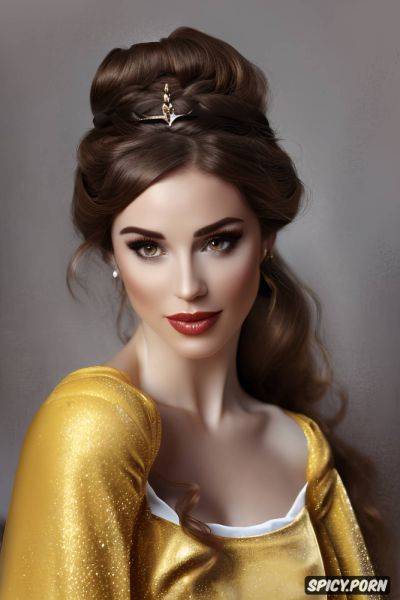 Flowing low cut pale yellow ballgown, masterpiece, belle, long soft brown hair - spicy.porn on pornsimulated.com
