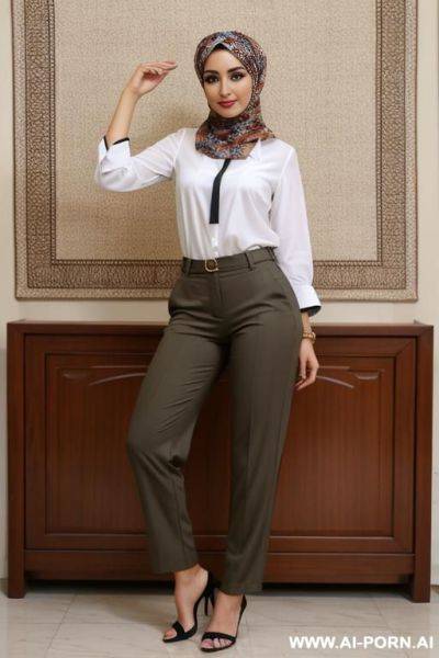 Headscarf, roll up sleeve, trousers, open legs - ai-porn.ai on pornsimulated.com