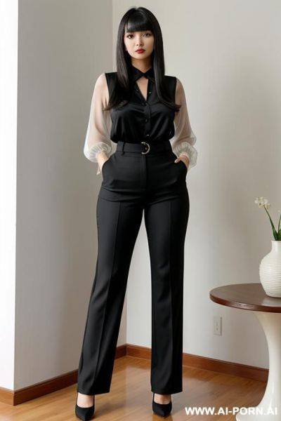 Wide hips, blouse, trousers - ai-porn.ai on pornsimulated.com
